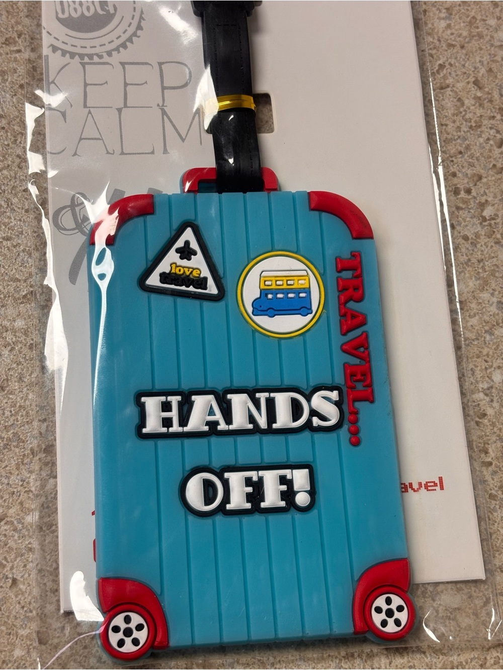 Travel-Themed Silicone Luggage Tag – “Hands Off!” Suitcase Design